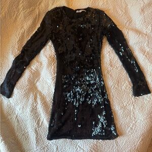 Elizabeth and James Black Sequin Long Sleeve Mini Dress Size 0